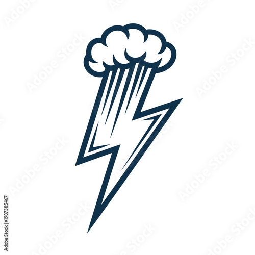 A vintage style illustration depicts a bold lightning bolt with cloud details