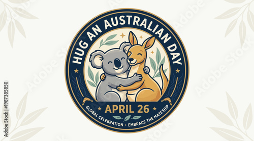 Hug An Australian Day Vector Illustration with Koala and Kangaroo