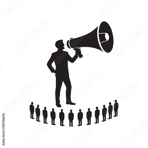businessman  shouting for Influence through megaphone