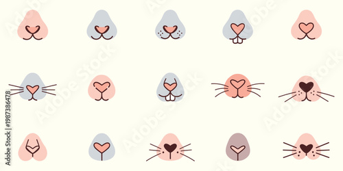 Animal snout playful variations cartoon nose vector illustration for kids