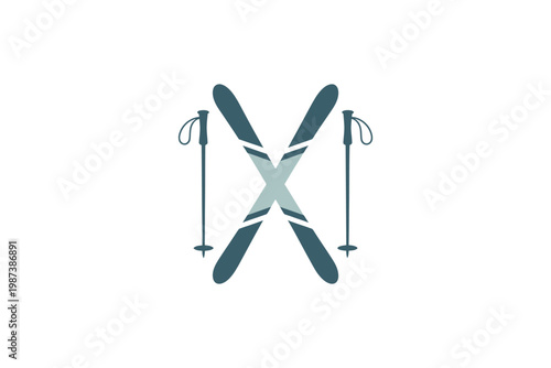 A stylized graphic depicts crossed skis with poles representing winter sports and recreation