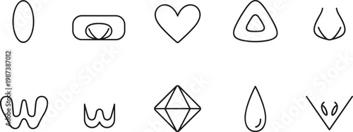 Shape set twelve geo icons grid minimal mono outline badge stencil vector illustration ui print