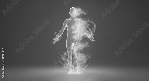 a human figure fading into transparent form against a gray background