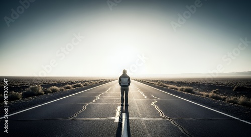 a person alone on an endless empty road