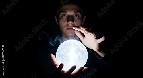 a person holding a glowing orb in darkness