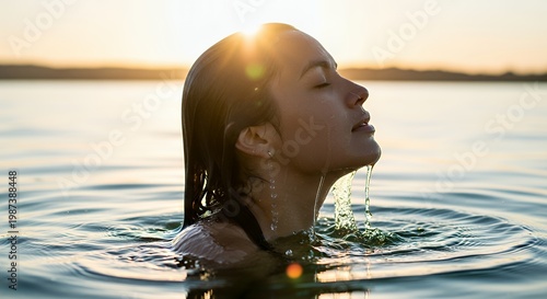 a person emerging from water into sunlight