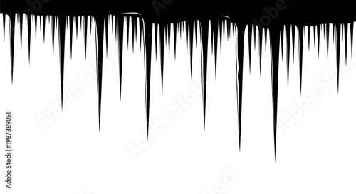 Dripping black paint icicle like streaks on white background abstract expressionist art