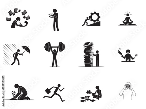 flat design icons of daily activities and fitness exercises vector set