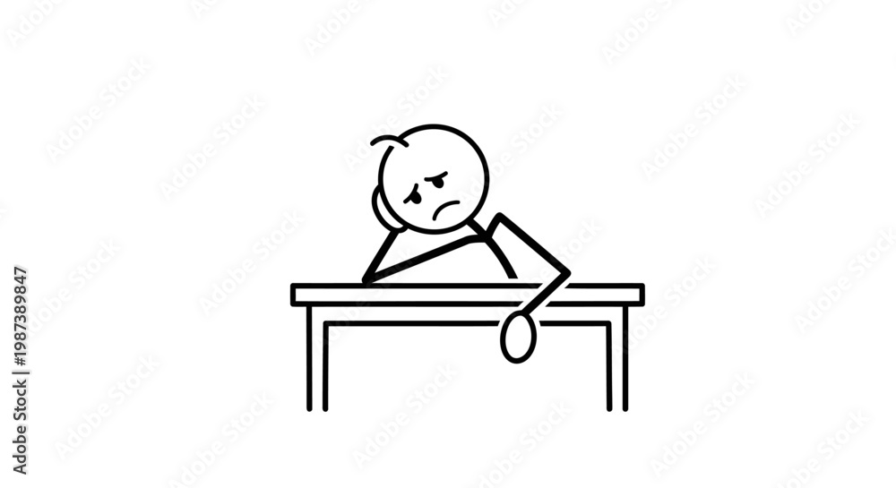 Fototapeta premium A bored person sitting at a desk.