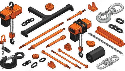 A hoist machine vector illustration with various industrial equipment and tools