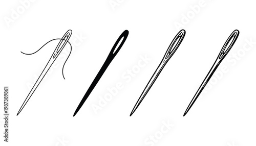 A set of sewing needles with thread in a minimalist illustration style