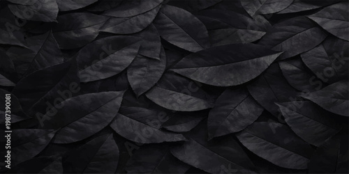 Abstract An artistic and stunning close-up of a multitude of dark leaves, their textured surfaces interplaying to create a tapestry of shades and forms.  for website, background, branding