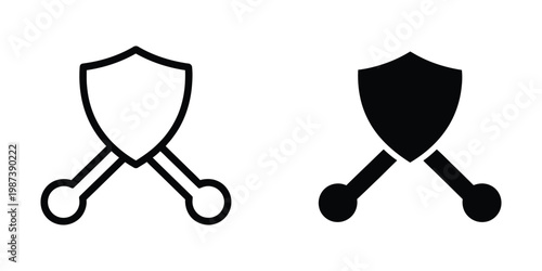 Contrast between a white and black crossed shield and spear emblem design