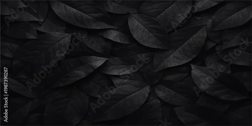 Abstract A close-up captures the allure of dark leaves arranged in a captivating pattern, inviting you to immerse in their enigmatic beauty.  for website, background, branding
