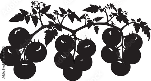 Cherry branch silhouette, black fruit icons, vector cherry tree, fruit symbols