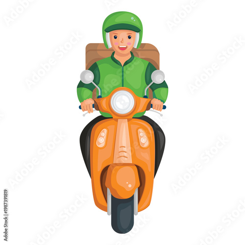 Indonesian online motorcycle taxi courier, delivering a package