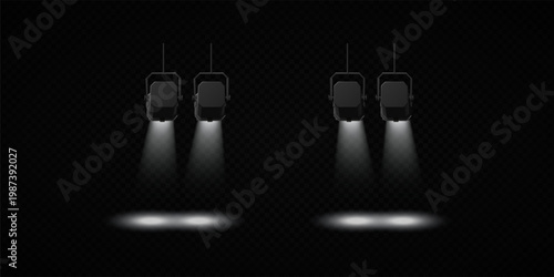 Stage Spotlight Beam Light Effect with Glowing Rays and Concert Theatre Illumination on Transparent Background