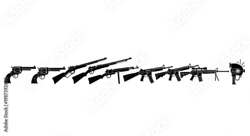 A collection of various firearms in a flat, minimalist vector graphic design