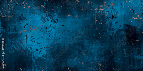 A dark blue vintage grunge wall background with a dirty aged paper texture and rusted paint design on a rough antique surface.