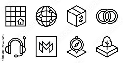 Diverse digital economy icons including smart grids, global networks, and property ownership