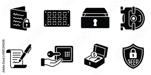 Locked card safe vault open chest key hand safe and signed document pen