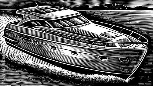 A small wooden fishing boat casts a serene reflection on the calm river water near the coast during a peaceful summer travel journey created with generative ai