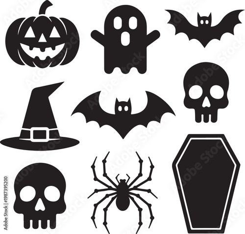 Halloween Icons Collection ,Pumpkin Ghost Skull Spider Vector Set