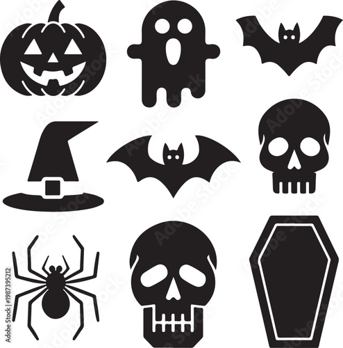 Halloween Icons Collection ,Pumpkin Ghost Skull Spider Vector Set