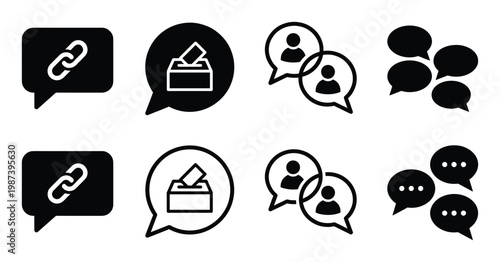 Speech bubble icons representing communication, voting, and discussion in a digital context