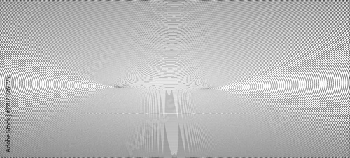 Black concentric circle texture. Radial geometric pattern background. Linear epicenter, radar, target concept. Round rippled halftone ring wallpaper for brochure, template, poster, overlay. Vector