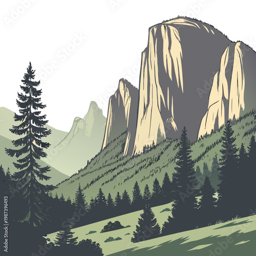 Konstfotografi A stylized illustration depicts yosemite s iconic el capitan and surrounding gra