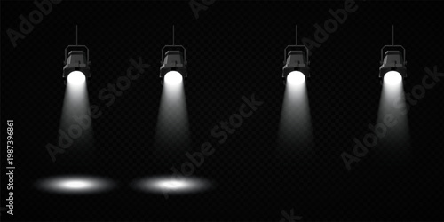 Stage Spotlight Beam Light Effect with Glowing Rays and Concert Theatre Illumination on Transparent Background