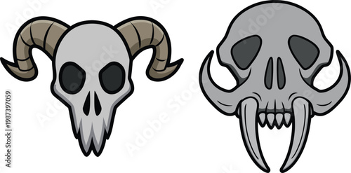 Vector illustration of a scary black and white tribal skull tattoo design and human skeleton head symbol isolated on white for a spooky Halloween horror or pirate death concept