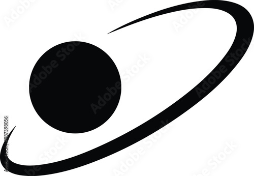 Black Planet with Ring System Illustration.