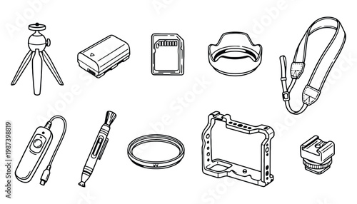 Camera equipment vector icons for photography and videography needs