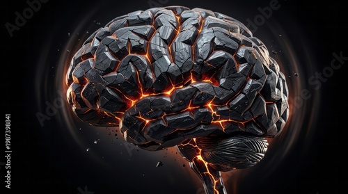 Abstract Cracked Brain with Glowing Elements Brain Glowing Creativity Intelligence Art Design Technology. Concept featuring brain, glowing, creativity, intelligence, art for professional commercial...