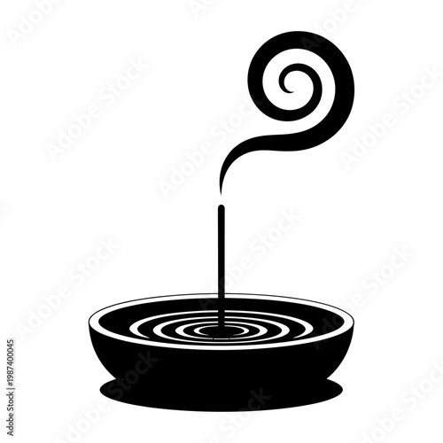 incense stick with smoke vector illustration minimal zen meditation aroma therapy concept spiritual relaxation icon burning incense holder silhouette isolated design