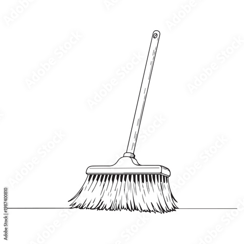Broom cleaning with bristles vector illustration white background line art vector