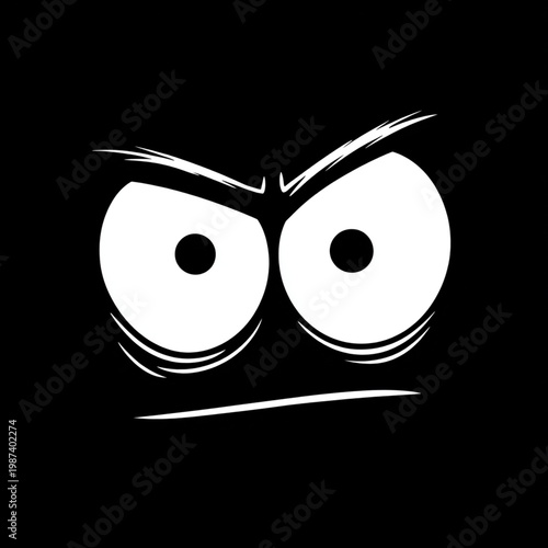 Angry face drawn in white on a black background, with a serious expression looking forward