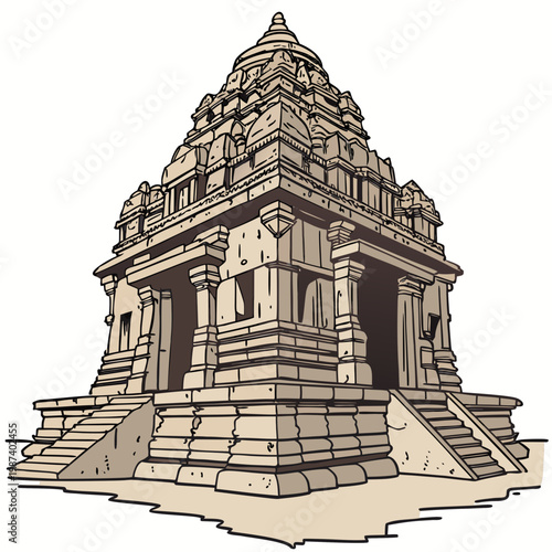 An illustrated depiction showcases a traditional south indian temple structure with tiered roofs and intricate carvings high quality professional detailed modern elegant