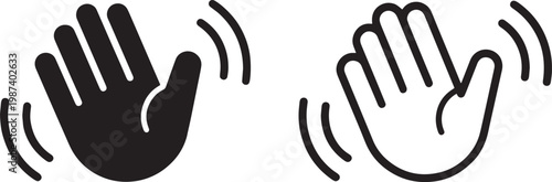 Waving hand icons black and white outline style greeting communication illustration collection isolated handshake approval agreement recognition connection interaction