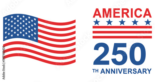 American flag with 250th anniversary graphic celebrating United States independence