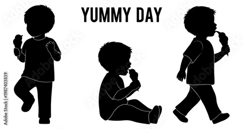 Childhood delight silhouetted against white background enjoying a sweet treat