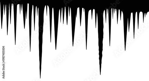 Black paint drips on white background abstract art design element with dark liquid splatters