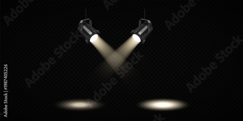 Stage Spotlight Beam Light Effect with Glowing Rays and Concert Theatre Illumination on Transparent Background