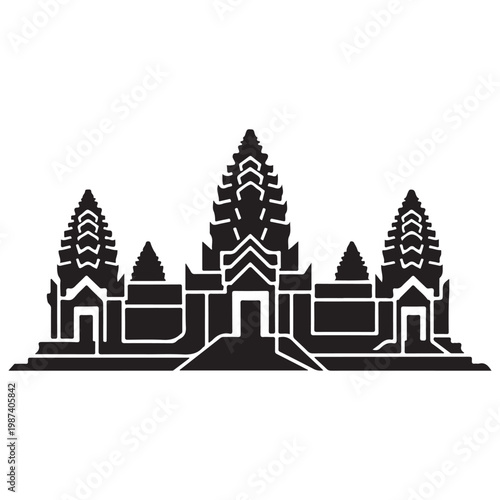 Angkor Wat temple silhouette vector icon representing Cambodian landmark for travel and tourism design