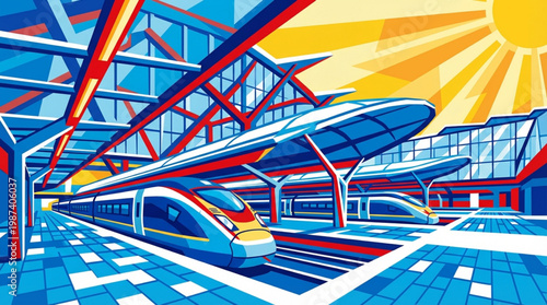 Modern train at station platform.