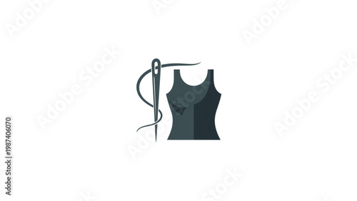 Woman's sleeveless top being threaded with a needle and thread for sewing Vector