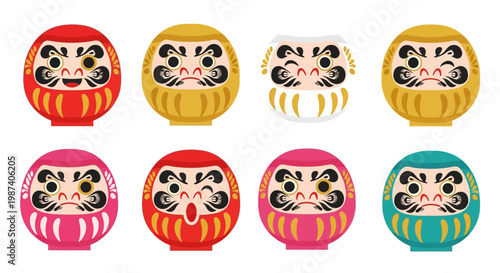 A collection of colorful Daruma dolls.