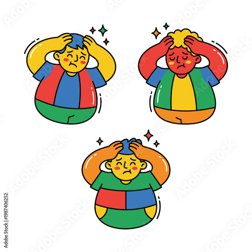 Three cartoon soccer fans with hands on heads in distress